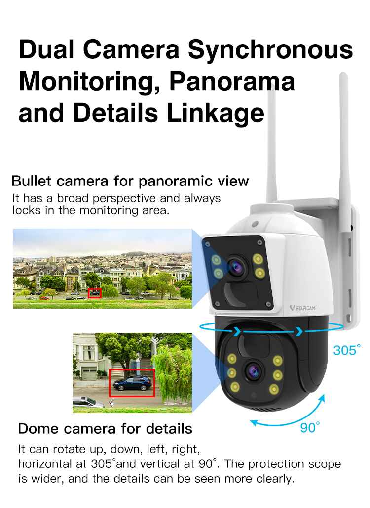 Vstarcam Dual Lens (BG66) 4G SIM Solar Battery Camera with 2Way Audio and Auto Tracking